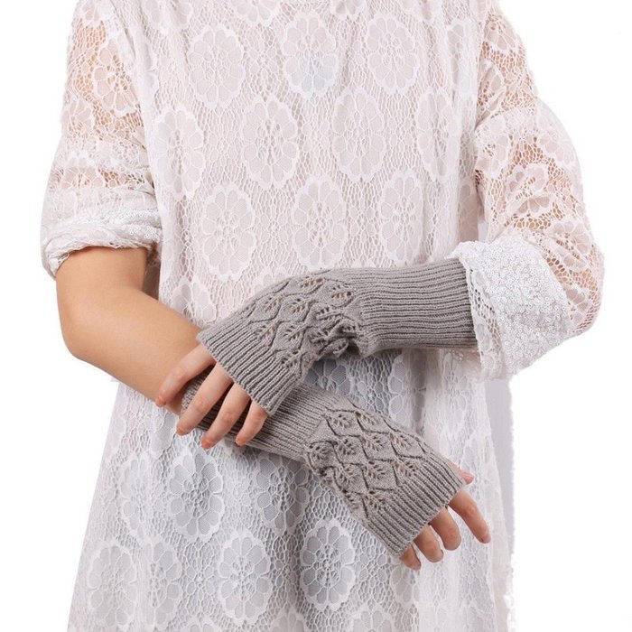 Hollow Out Leaves Knitted Gloves,Morecome Fashion Women Girl Knitted Gloves (Purple) N3