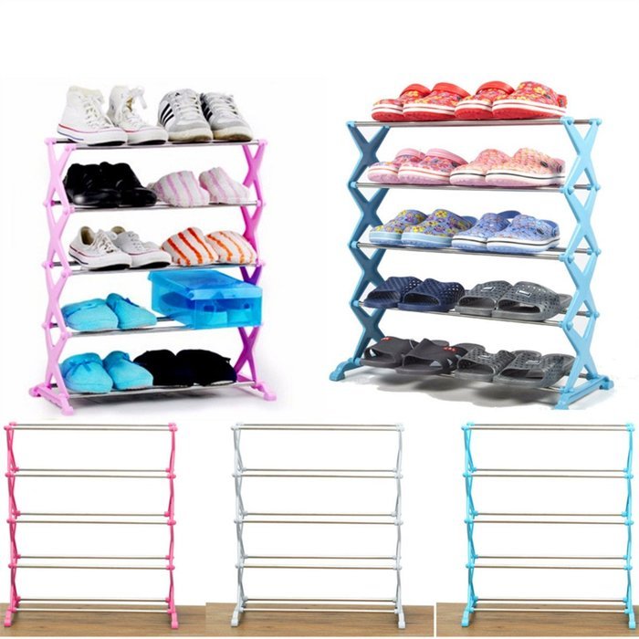 5 Tiers Stackable Stainless Steel Shoes Rack Stand Unit Display Shelf Save Storage Organizer Holders N2