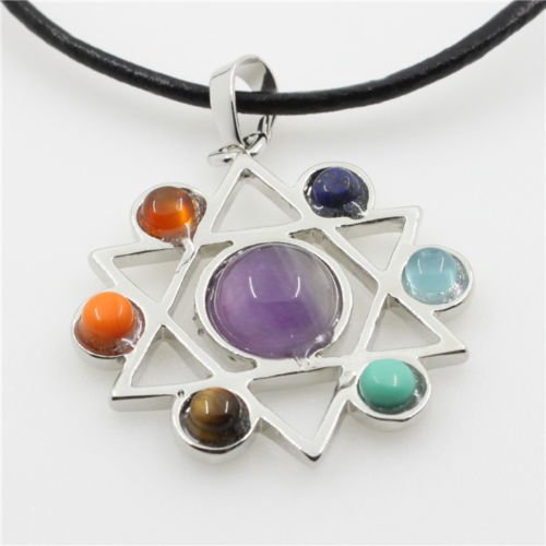 Natural Gemstones Healing Reiki 7 Chakra Moon Cross Charm Beads Pendant Necklace N17