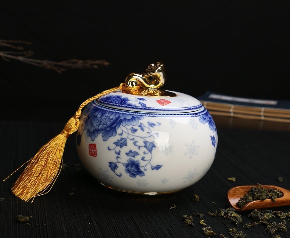 JKCOM China Ceramics Tea Container Tea Caddy Porcelain Tea Storage Jar