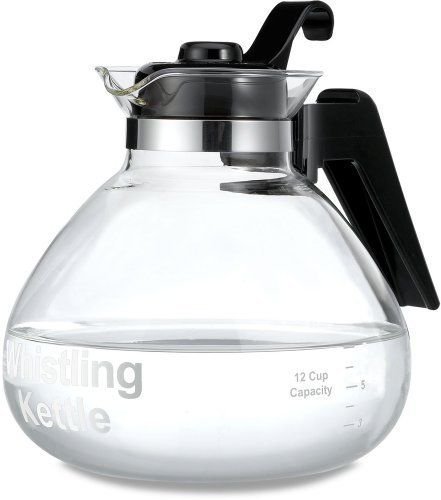Medelco 12-Cup Glass Stovetop Whistling Kettle 1-WK112-BL-4 BRAND NEW NEW THX