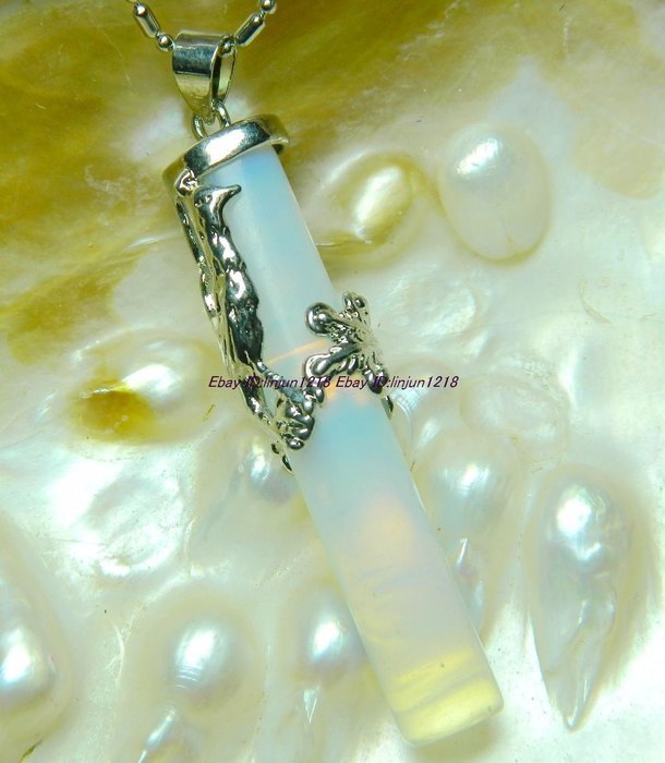 Rare Phoenix pattern Sri Lanka Moonstone Cylinder Pendants 17&lsquo;&rsquo; N2