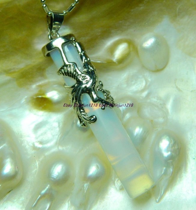 Rare Phoenix pattern Sri Lanka Moonstone Cylinder Pendants 17&lsquo;&rsquo; N3