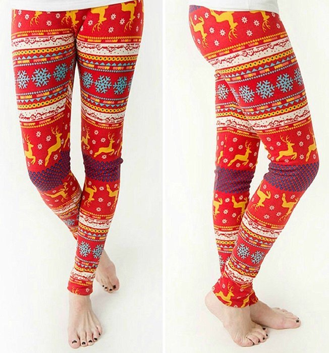 PHOTNO Women Skinny Christmas Elk Print Stretchy Pants Slim Leggings N2