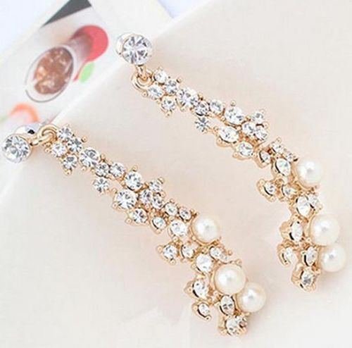 Pearl Rhinestone Women Lady Crystal Dangle Chandelier Earrings Jewelry N3