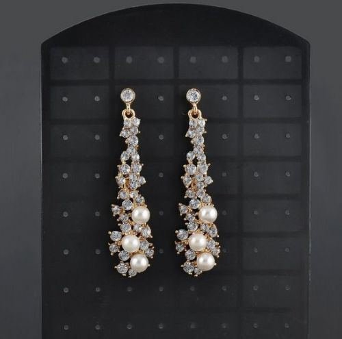 Pearl Rhinestone Women Lady Crystal Dangle Chandelier Earrings Jewelry N4