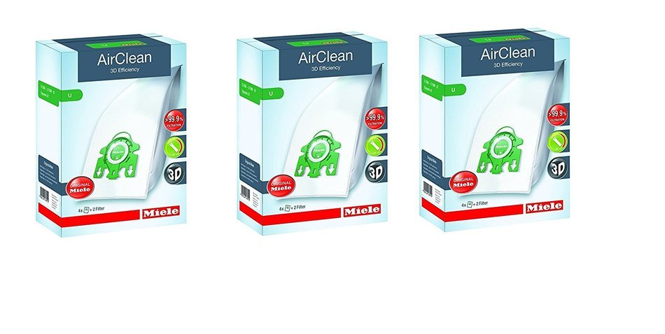 Miele 10123230 AirClean 3D Efficiency Dust Bag, Type U, 4 Count, 2 Air Filters N3