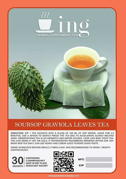Ing Tea : Graviola Leaves/Soursop leaves Tea Bags- 100(in Ziplock Bag)- 100% soursop Leaves