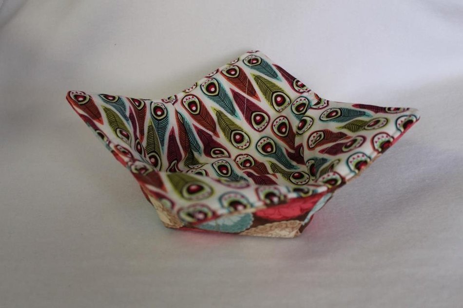 Microwave Bowl Cozy Bowl Potholder Reversible Feathers and Flowers