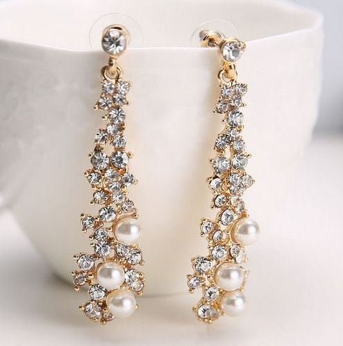Pearl Rhinestone Women Lady Crystal Dangle Chandelier Earrings Jewelry N7