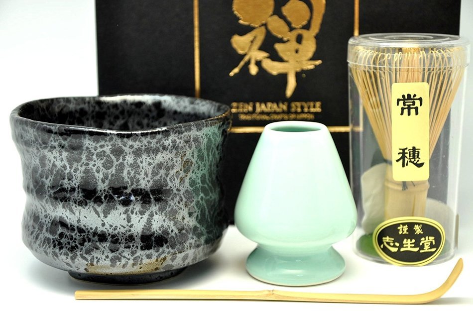 Japanese Mino Yaki ware Matcha Bowl And Tea Ceremony Set Green Tea 11 / 11 / 8cm (4.3 / 4.3 / 3.1inch)[7364]