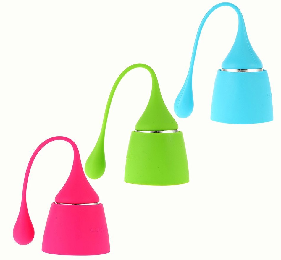Food-safe Silicone Tea Infuser, Tea Infuser Strainer with Drip Tray&mdash;Set of 3 (hot pink.green.blue)