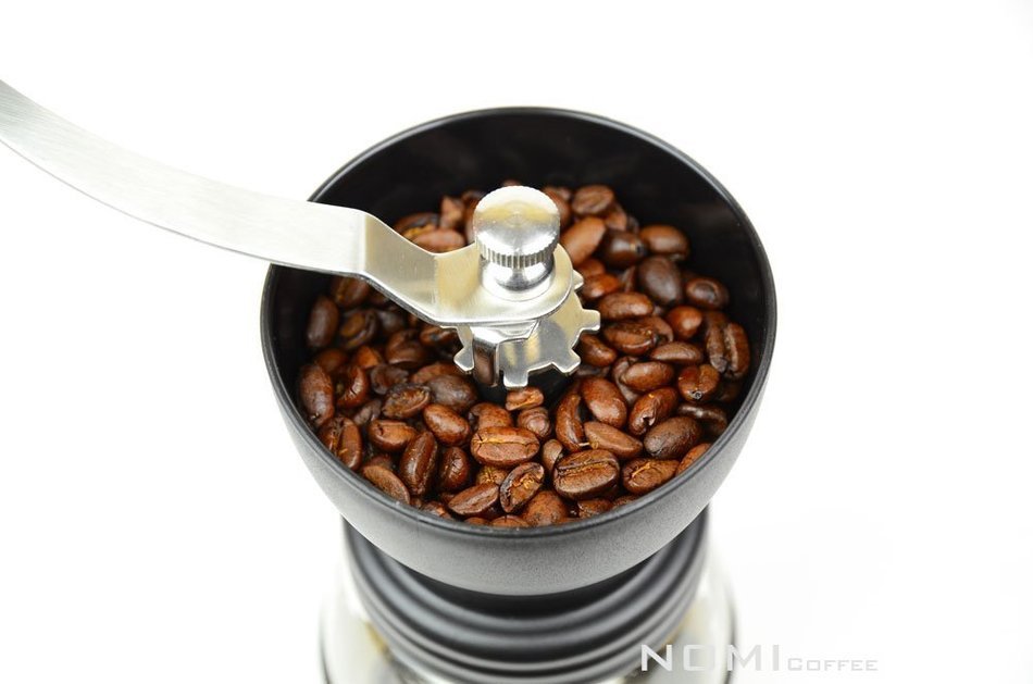 Nomi Manual Ceramic Burr Coffee Grinder Mill Hand Crank with Complimentary Lid & Brush (Black) N2
