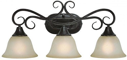 Jeremiah 24903-BA Torrey 3 Light Vanity Light Fixture with Light Umber Etched Glass, Burnished Armor by Jeremiah