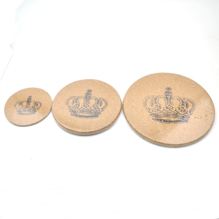 GXHUANG Quality Pot Pan Holloware boiler Cork Trivets, Set of 3, Round,7 1/2, 5 3/4, 3 9/10 inch, Crown Design