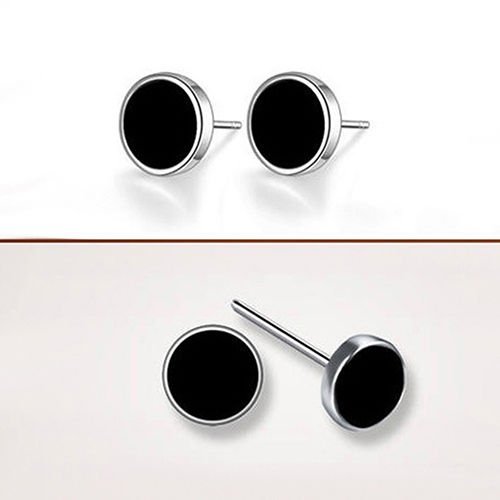 New Nice Men Women's Silver Cool Black Vinyl Earrings Ear Studs Jewelry N5