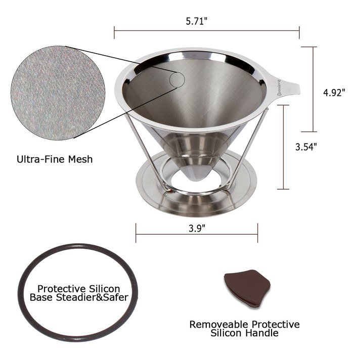 Paperless Pour Over Coffee Dripper by Possiave - Permanent Reusable Stainless Steel Durable Cone Coffee Filter... N6