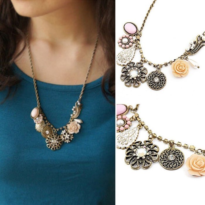 Fashion Jewelry Chunky Crystal Statement Bib Pendant Chain Choker Charm Necklace