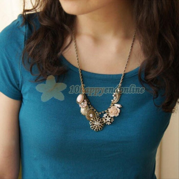 Fashion Jewelry Chunky Crystal Statement Bib Pendant Chain Choker Charm Necklace N3