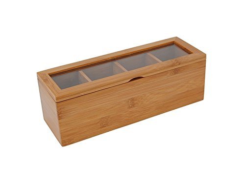 Home N Kitchenware Collection Bamboo Tea box 10.5"x3.5"x3.5", 4 Compartments