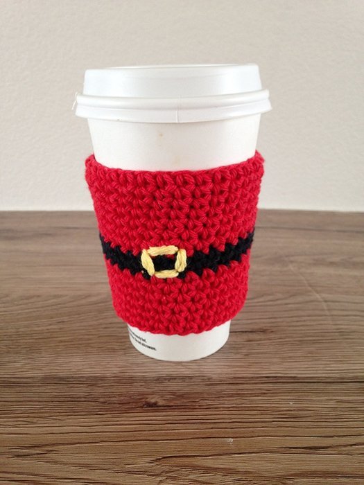 Crochet cup cozy, coffee cup sleeve, reusable coffee sleeve, coffee cup cozy in red, Santa N2