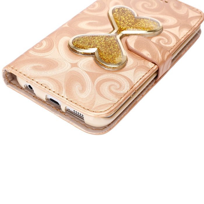 Galaxy S6 Edge Wallet Case, PHEZEN Bling Liquid Glitter Love Heart Floating 3D Hourglass Luxury Pu Leather Magnet... N20