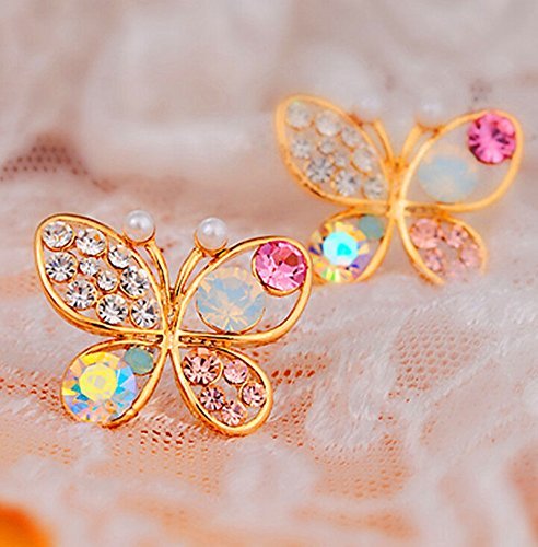 1 Pair Women Fashion Cute Crystal Rhinestone Hollow Butterfly Ear Stud Earrings N3