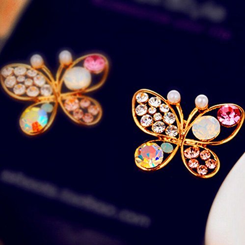 1 Pair Women Fashion Cute Crystal Rhinestone Hollow Butterfly Ear Stud Earrings N4