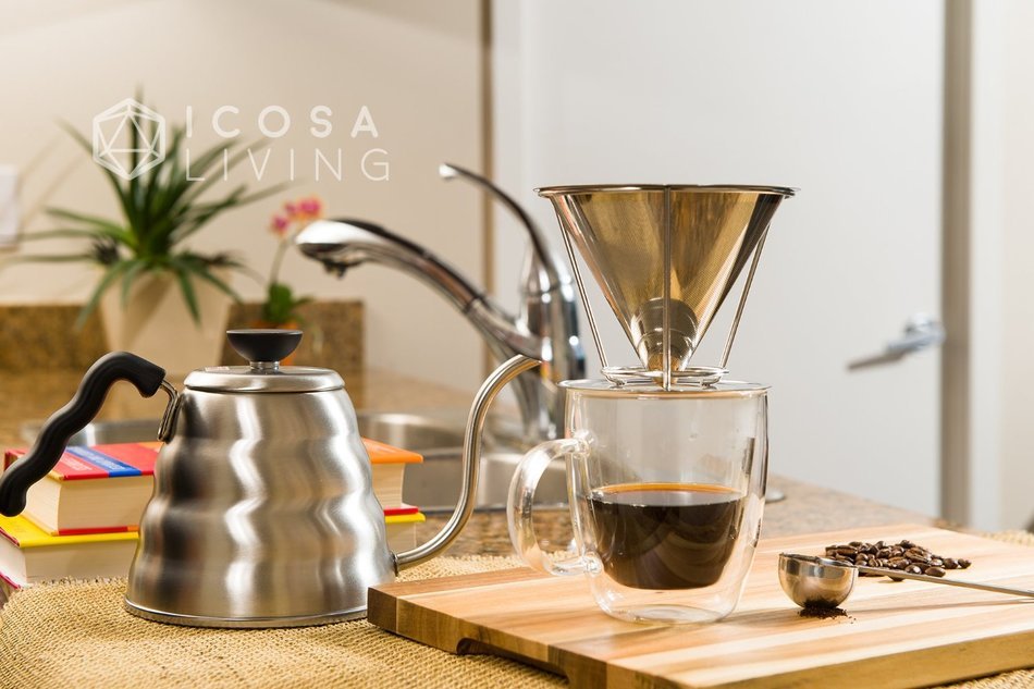 PreciseBrew Stainless Steel Paperless Pour Over Coffee Dripper Set with Double Mesh Filter, Stand, and Measuring...