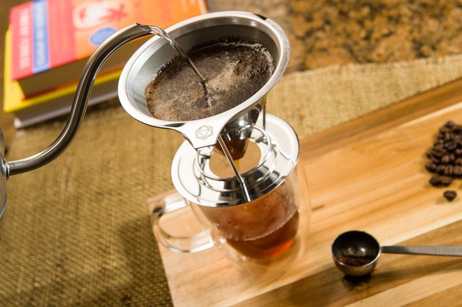 PreciseBrew Stainless Steel Paperless Pour Over Coffee Dripper Set with Double Mesh Filter, Stand, and Measuring... N2