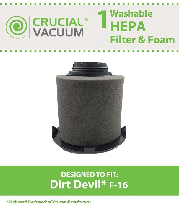 Dirt Devil F16 HEPA Filter & FOAM Filter; Long-Life WASHABLE, REUSABLE; Compare With Dirt Devil Part F-16 #1-JW1100...