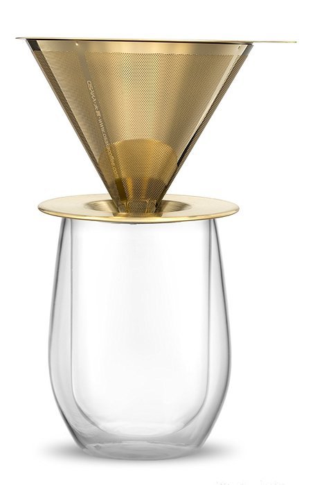 Osaka Titanium Coated Pour Over Cone Dripper, Reusable Stainless Steel Coffee Filter with Cup Stand "Himeji-jo" N2
