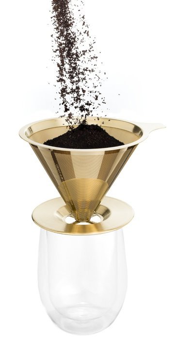 Osaka Titanium Coated Pour Over Cone Dripper, Reusable Stainless Steel Coffee Filter with Cup Stand "Himeji-jo" N3