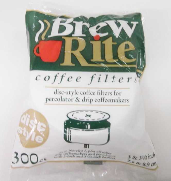 Brew Rite Disc Style 3" 3 1/2" Coffee Filters 300 Count For Percolator & Drip Coffeemakers