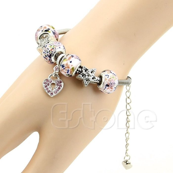 Lampwork Flower Handmade Metal Murano Glass Beads Fit European Charm Bracelet N3