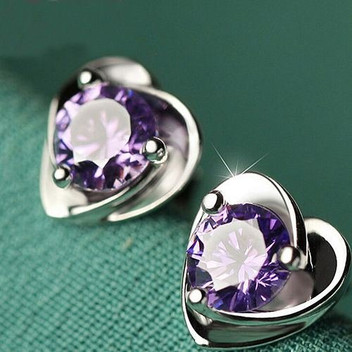 Women New Fashion Heart Rhinestone Silver Plated Ear Studs Earrings N3