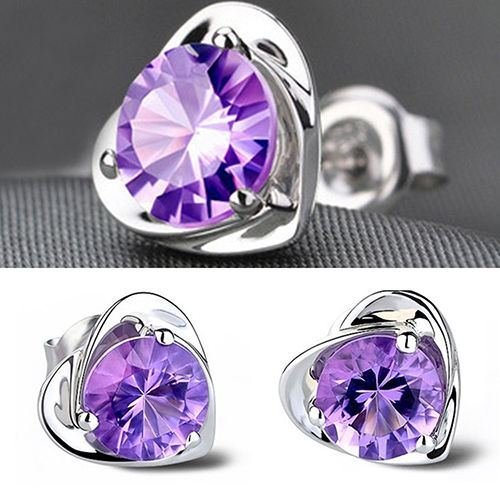 Women New Fashion Heart Rhinestone Silver Plated Ear Studs Earrings N4