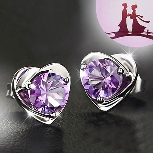 Women New Fashion Heart Rhinestone Silver Plated Ear Studs Earrings N5