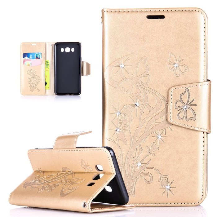 Galaxy J7 2016 Case,Galaxy J7 2016 Cover,ikasus Glitter Diamond Embossing Flowers Lily Butterfly PU Leather Flip... N38