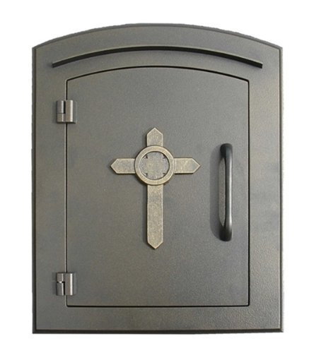 Qualarc MAN-1403-BZ Manchester Column Mount Mailbox With Decorative Cross Logo In Bronze by Qualarc