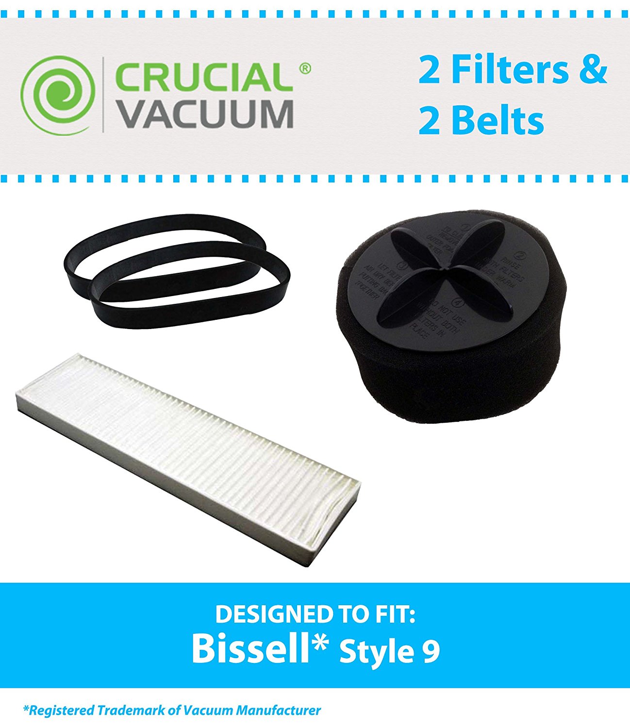 Bissell Style 9 Kit 2 Filters & 2 Belts, Part 2031183, 32076
