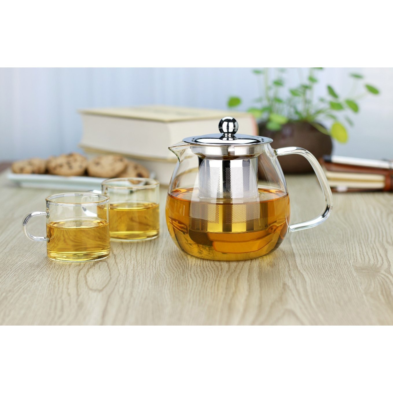 Glass Teapot with Stainless Steel Infuser and Lid,26oz/750ml ...