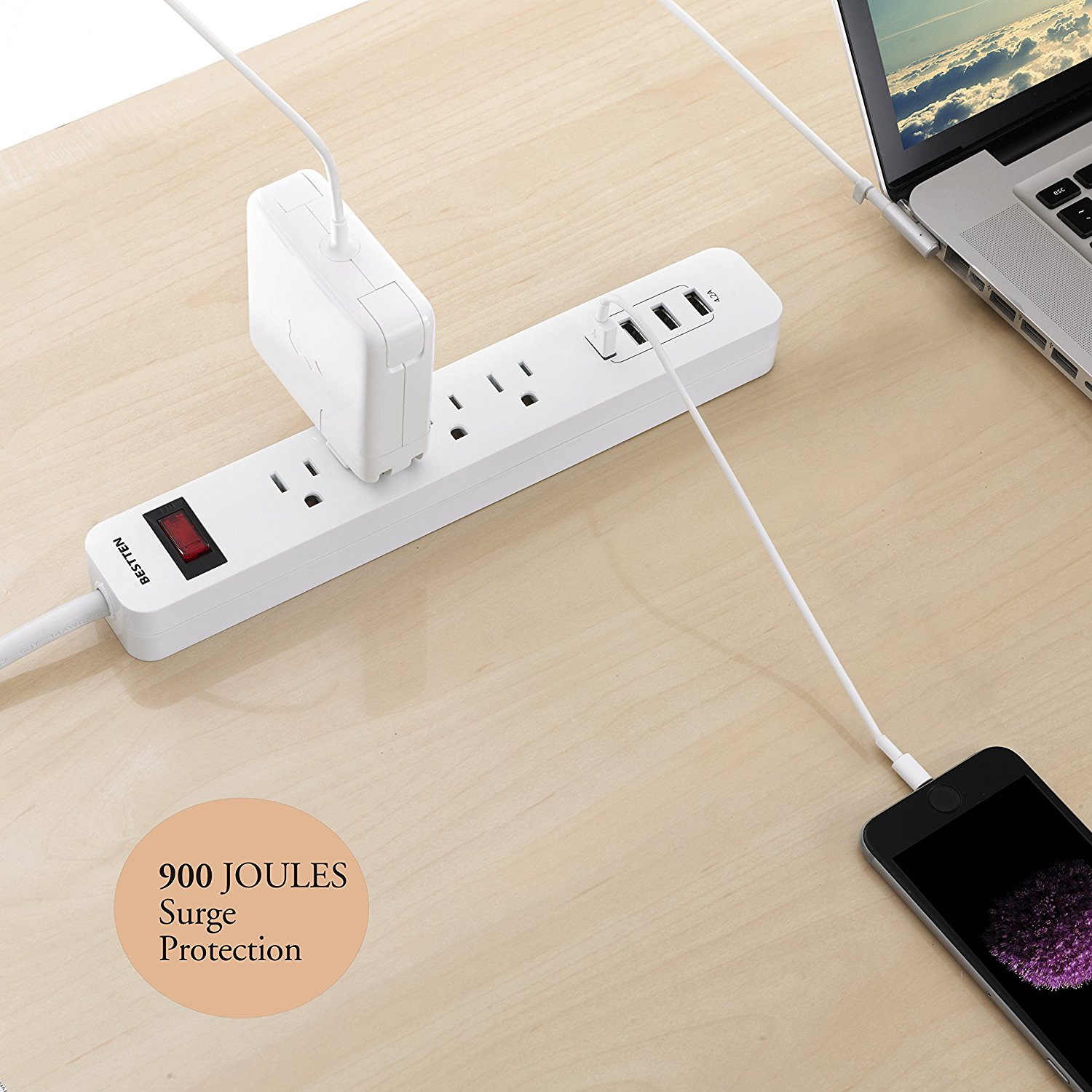 Bestten Multi-Functional Charging Station Tower: 6-Outlet Surge ...