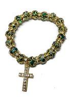 Gold Green Crystals Beads Hand Bracelet Zircons Stones With Cross Holy Land N2
