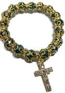 Gold Green Crystals Beads Hand Bracelet Zircons Stones With Cross Holy Land N3