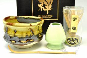 Japanese Mino Yaki ware Matcha Bowl And Tea Ceremony Set Green Tea 11.5 / 11.5 / 8cm (4.5 / 4.5 / 3.1inch)[7399]