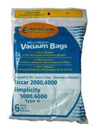 Riccar 2000, 4000 and Simplicity 5000, 6000 Type A Vacuum Bags Microfiltration with Closure - 6 Pack