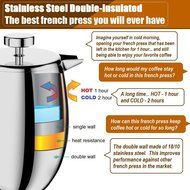 KISSEMOJI 34oz French Press Coffee Maker Stainless Steel Double Wall Brushed Cafetiere Cup N2