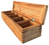 Italian Olive Wood Gourmet Spice and Tea Box, Large 5-Tea Holder