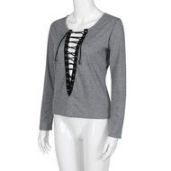 Bandage Blouse,Laimeng Women Cotton Blend Autumn Winter Strap Casual Shirt T-shirt Top Blouse (M, Gray)